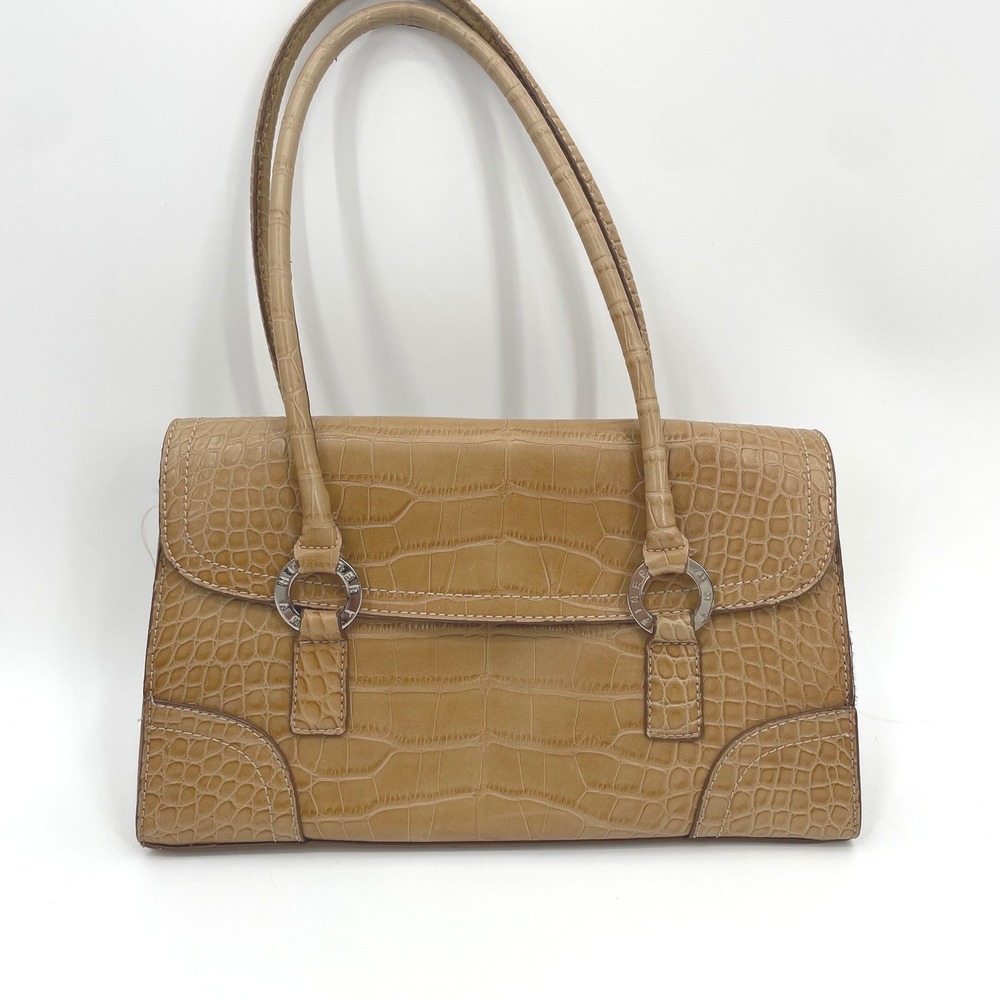 VTG Tommy Hilfiger Shoulder Bag Womens Medium Tan Faux Leather Croc Embossed Y2K